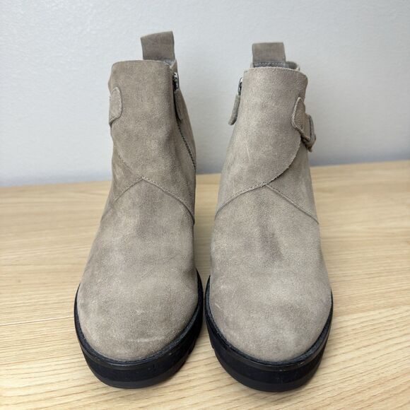 Eileen Fisher Platform Suede Wedge Boots Bootie Womens 8 Side Zip Strap Brown - Picture 4 of 8